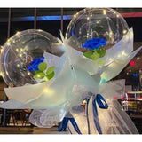 Buchet Decorativ, Vivimall, Trandafir in Balon cu Lumini Led, Diametru 35 cm, 2 x Baterii AA (neincluse), Albastru/Alb - vivimall.ro