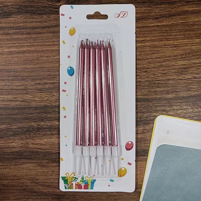 Set 6 Lumanari de Tort, Vivimall, din Parafina, 11 x 0.4 cm, Lucioase, Roz Auriu - vivimall.ro