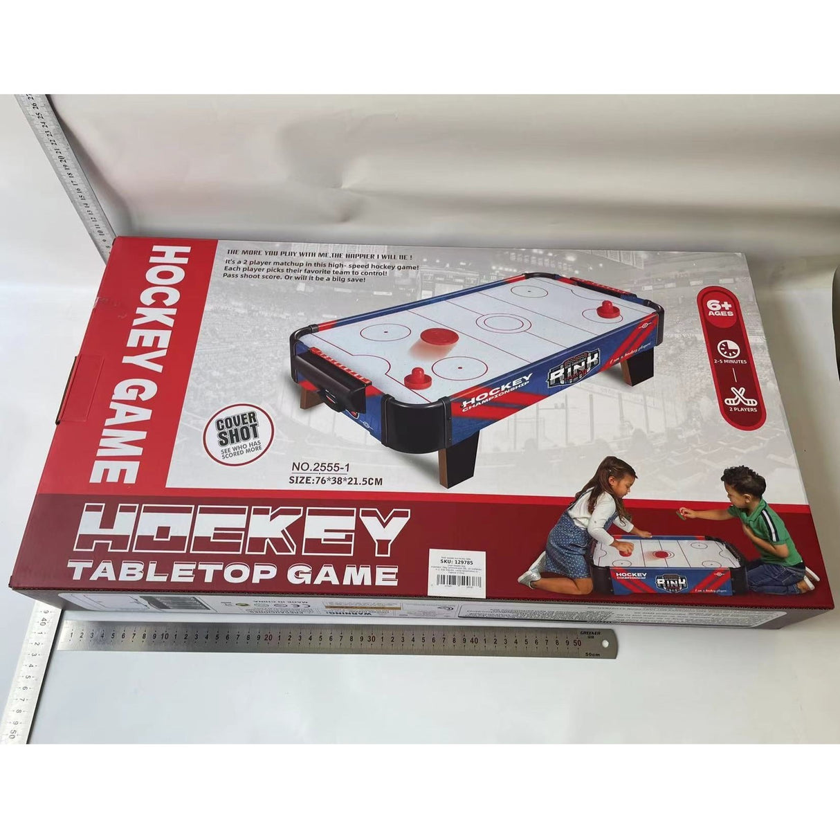 Masa Air Hockey Graffiti cu Picioare Scurte, Vivimall, PVC, 2 Pucuri, Tabela Scor, 2 Impingatoare, 76x38x21.5 cm, Albastru - vivimall.ro
