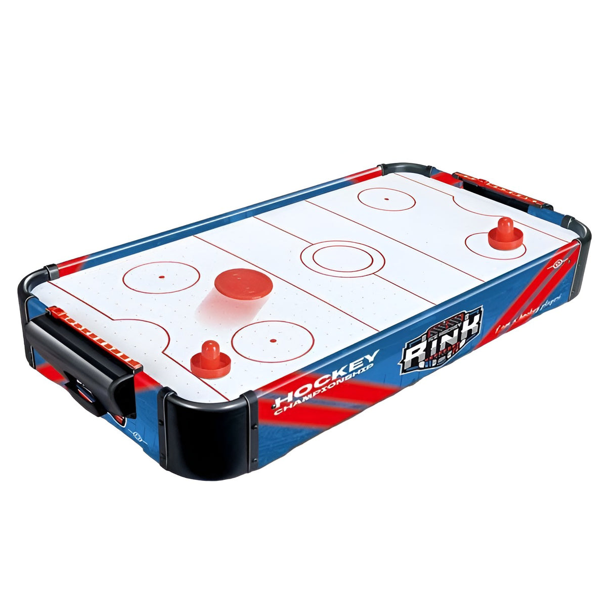 Masa Air Hockey Graffiti fara Picioare, Vivimall, PVC, 2 Pucuri, Tabela Scor, 2 Impingatoare, 76x38x9 cm, Albastru - vivimall.ro