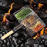 Gratar pentru Peste si Carne, Vivimall, Suprafata Utila 32x19 cm, Otel Inoxidabil, cu Maner, Portabil, Argintiu - vivimall.ro