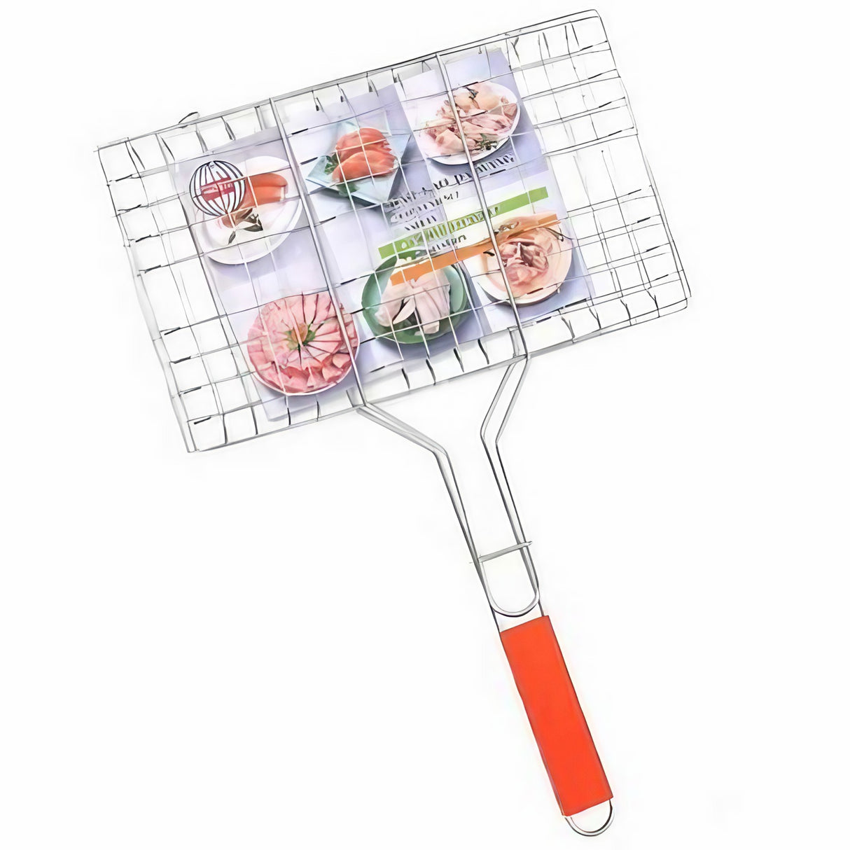 Gratar Pentru Peste Si Carne, Suprafata Utila 32X19 Cm, Otel Inoxidabil, Cu Maner, Portabil, Argintiu - vivimall.ro