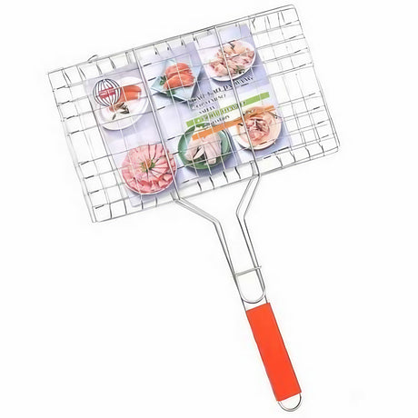 Gratar pentru Peste si Carne, Vivimall, Suprafata Utila 32x19 cm, Otel Inoxidabil, cu Maner, Portabil, Argintiu - vivimall.ro