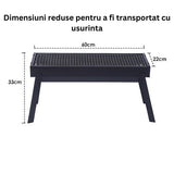 Gratar Portabil, Confectionat Din Metal, Pentru Picnic, Gradina, Terasa, Camping, Dimensiuni Reduse, 60X22X23 Cm, Negru - vivimall.ro