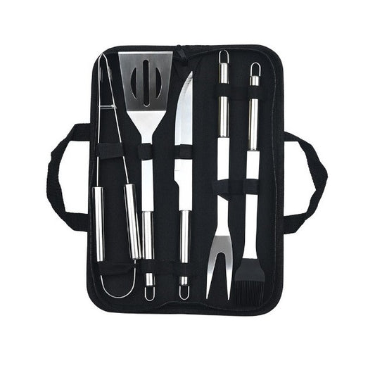 Set 5 Ustensile pentru Gratar, Vivimall, din Otel Inoxidabil, Geanta Oxford, Argintiu - vivimall.ro