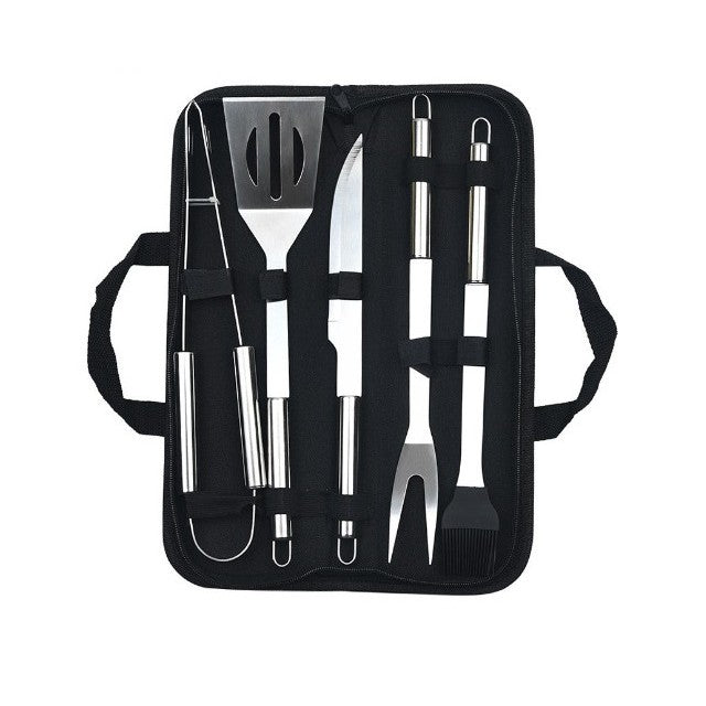 Set 5 Ustensile pentru Gratar, Vivimall, din Otel Inoxidabil, Geanta Oxford, Argintiu - vivimall.ro
