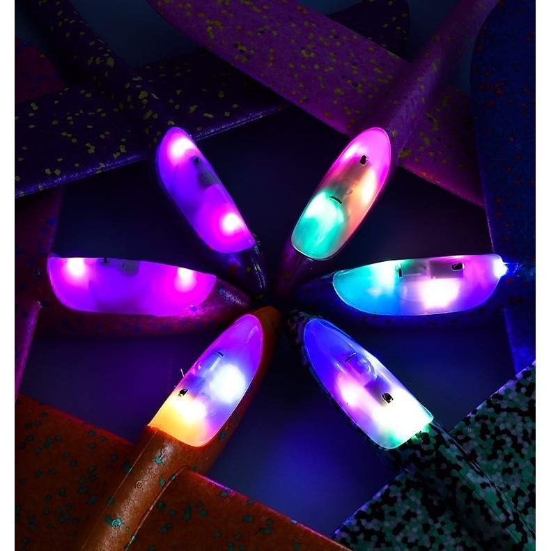 Avion planor din polistiren in punga , lungime 47 cm , cu lumini pe varf, Portocaliu, Vivimall - vivimall.ro