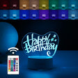 Lampa LED decorativa, Vivimall, 3D, Happy Birthday, cu USB si baterii, 20 cm inaltime, din material acril, lumina multicolora si telecomanda inclusa, alb - vivimall.ro