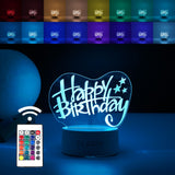 Lampa LED decorativa, Vivimall, 3D, Happy Birthday, cu USB si baterii, 20 cm inaltime, din material acril, lumina multicolora si telecomanda inclusa, alb - vivimall.ro