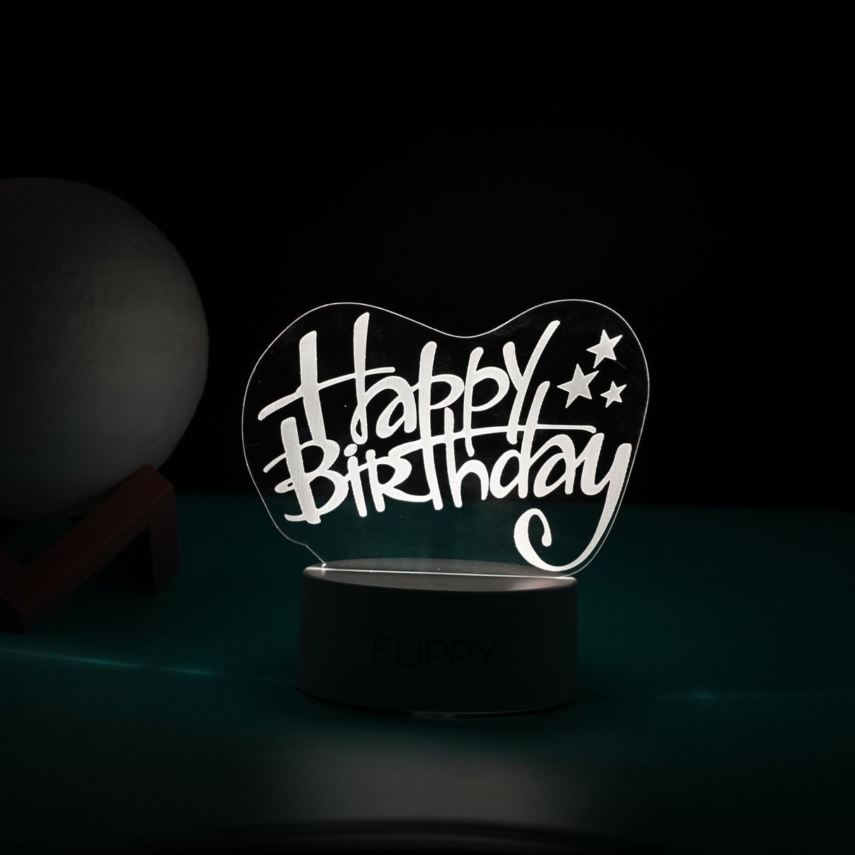 Lampa LED decorativa, Vivimall, 3D, Happy Birthday, cu USB si baterii, 20 cm inaltime, din material acril, lumina multicolora si telecomanda inclusa, alb - vivimall.ro
