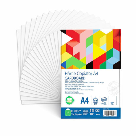 Hârtie A4 Flippy Cardboard 80 g/mp, detaliu gramaj și format 210x297 mm pe ambalaj
