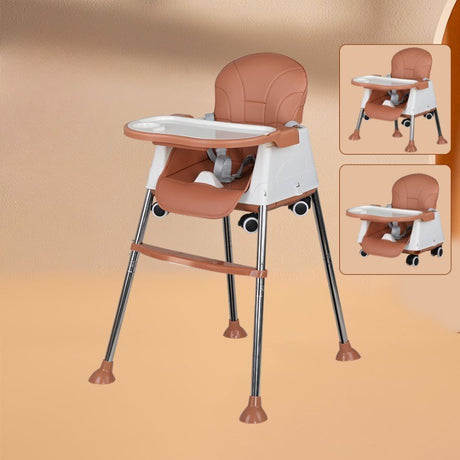 Scaun de Masa Pliabil 3in1, Vivimall, Reglabil, Multifunctional, 3 Pozitii, Masuta si Husa Detasabile, Roti, Centura de Siguranta, Ajustare Inaltime, Maro - vivimall.ro