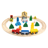 Set Circuit Trenulet din Lemn, Flippy, Locomotiva Electrica cu Sine de Lemn, 26 Piese, Jucarie Educativa Montessori, Masini de Interventie si Accesorii Oras, 3 ani+, Multicolor - vivimall.ro