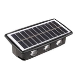 Lampa solara LED bidirectionala dreptunghiulara pentru perete Vivimall, 20.5x10 cm, 6 LED-uri, 5.5V, ABS, 500mAh, rezistent la apa IP65, alb cald - vivimall.ro