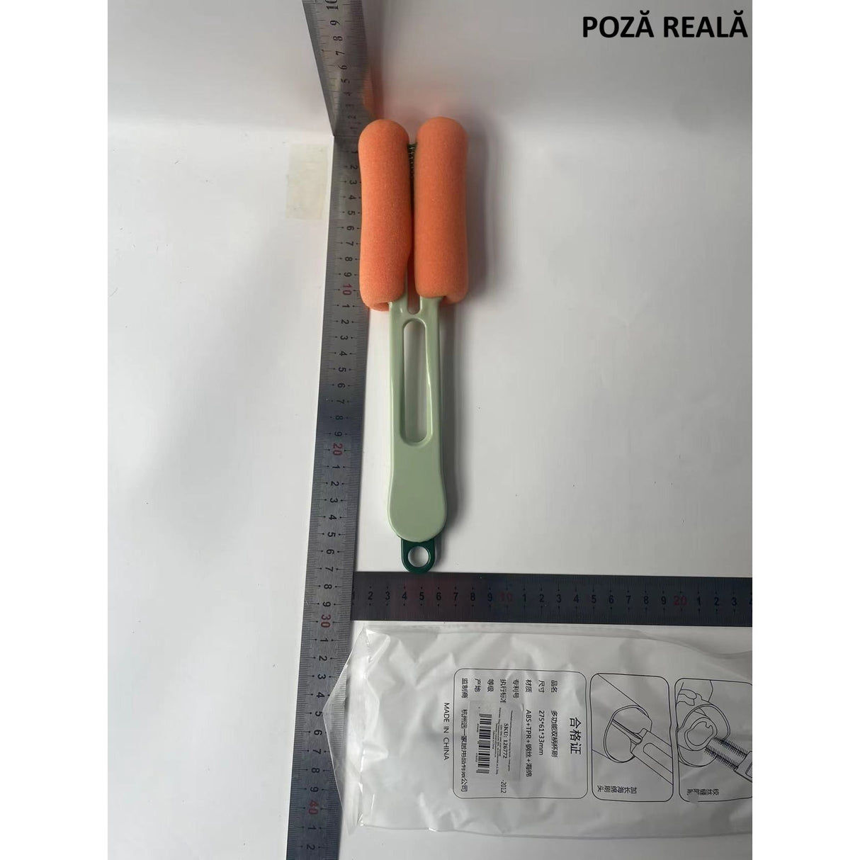 Perie de Curatat Pahare, Cani, Sticle, Vivimall, cu Maner Lung si Burete, Accesorii pentru Spalarea Paielor si Capacelor, usor de Agatat, 27.5x11.4x6cm, Verde - vivimall.ro