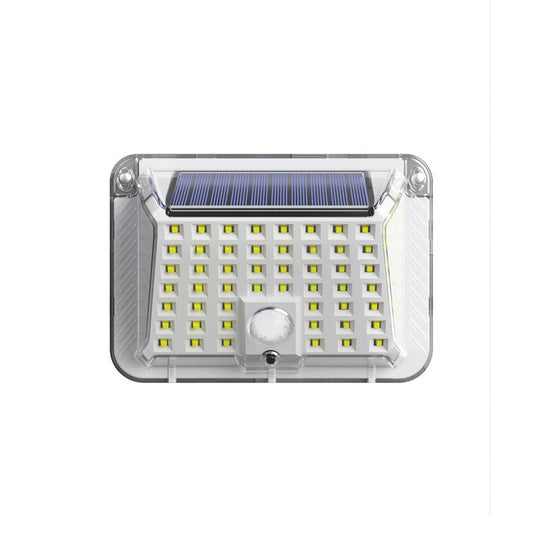 Lampa solara de perete Vivimall, 90 LED-uri SMD, senzor de miscare, IP65, 1200mAh, material ABS, lumina alb rece, alb - vivimall.ro