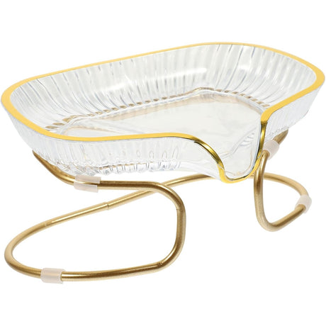 Savoniera cu suport auriu din TPE transparent, vedere frontală, dimensiuni 14 x 8.5 x 9 cm