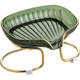 Suport săpun baie Vivimall din TPE verde cu margine aurie, vedere frontală, dimensiuni 14x8,5x9 cm