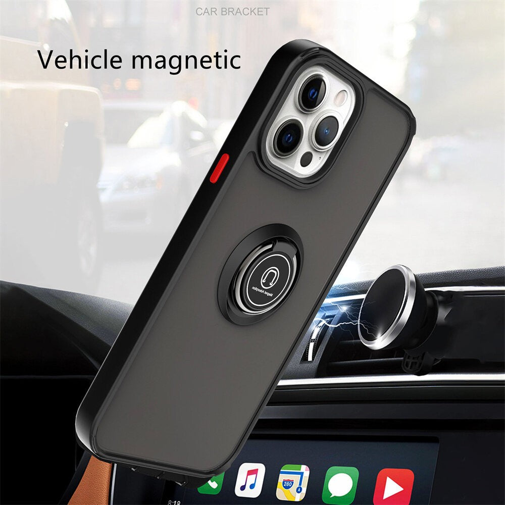 Husa Anti Fall Metal Bracket pentru Apple iPhone 11, Rezistenta la socuri, Margini colorate, Cu inel de prindere magnetic, Flippy, Negru - vivimall.ro