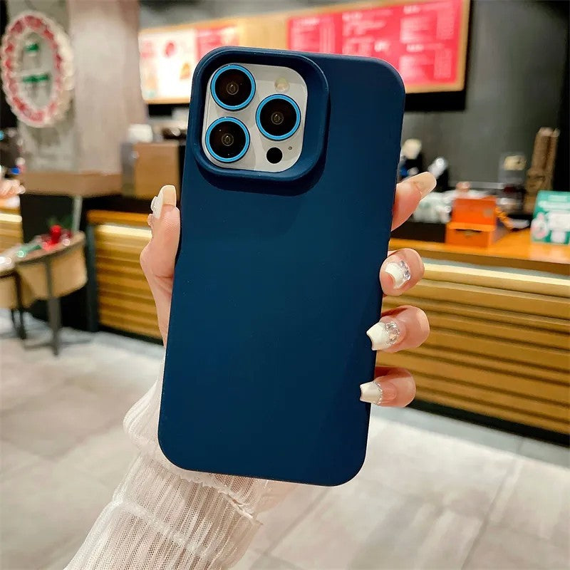 Husa Apple iPhone 13, Vivimall, din Silicon Lichid, Interior din Microfibra, Lentile Fosforescente de Protectie Camera, Anti Amprenta, Rezistenta la Socuri, Albastru Marin - vivimall.ro