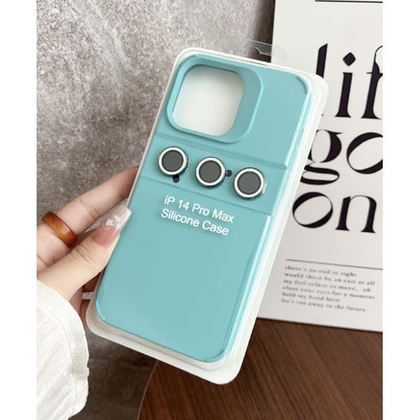Husa Apple iPhone 13, Vivimall, din Silicon Lichid, Interior din Microfibra, Lentile Fosforescente de Protectie Camera, Anti Amprenta, Rezistenta la Socuri, Bleu - vivimall.ro