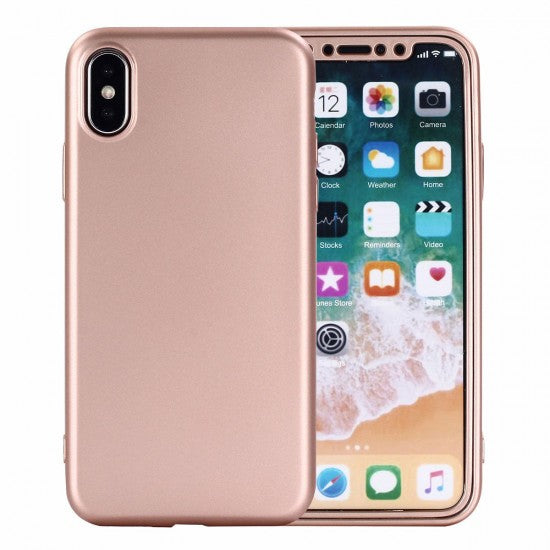 Husa Apple iPhone 6 Plus Full Silicone 360 Roz Auriu + Folie de protectie - vivimall.ro