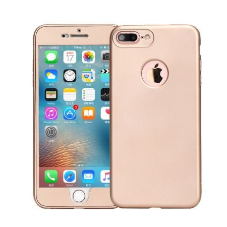 Husa Apple iPhone 7 Full Silicone 360 Auriu + Folie de protectie - vivimall.ro