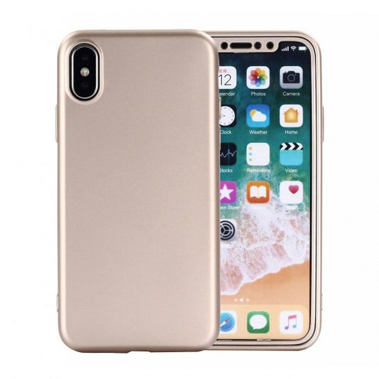 Husa Apple iPhone 7 Full Silicone 360 Auriu + Folie de protectie - vivimall.ro