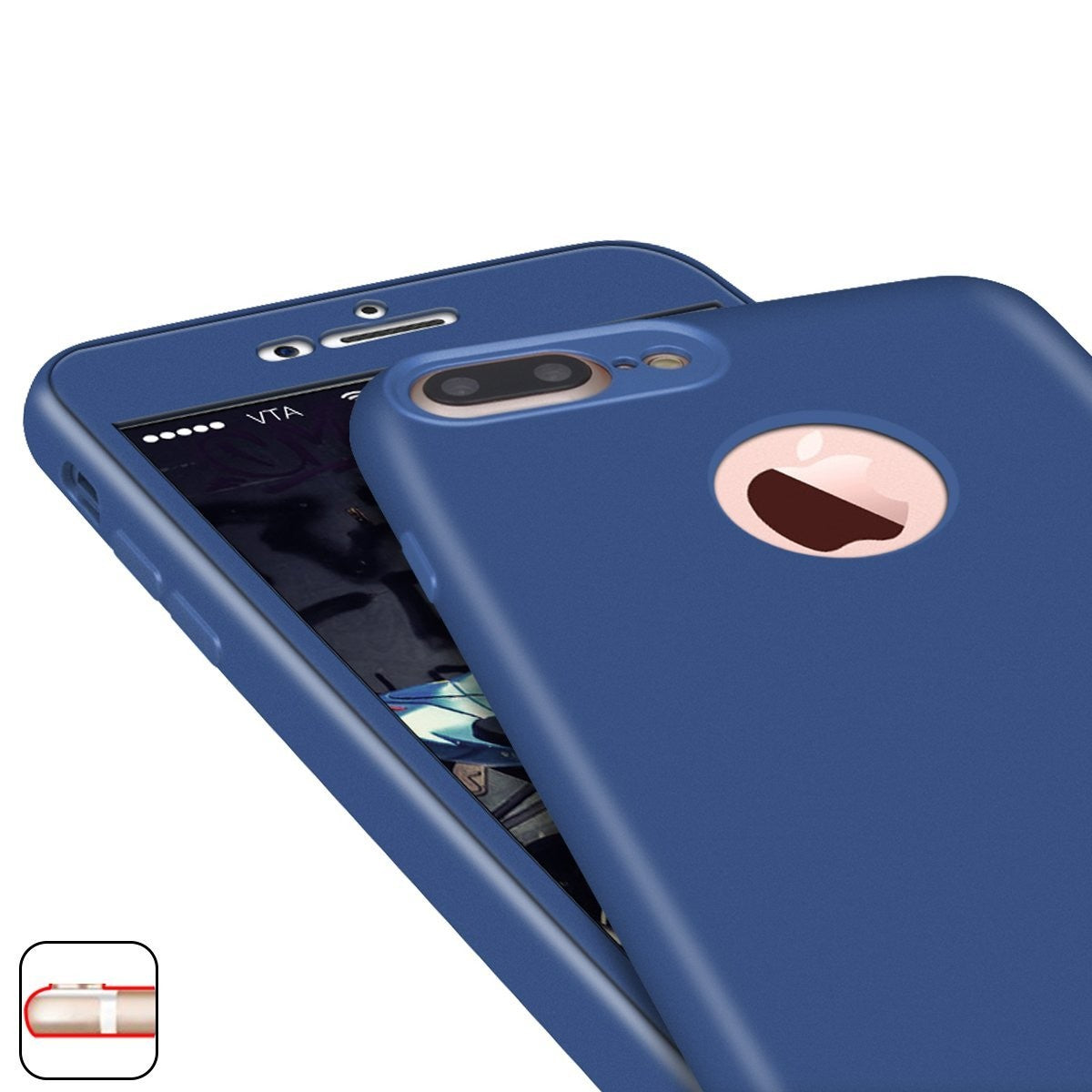 Husa Apple iPhone 7 Plus Full Silicone 360 Albastru - vivimall.ro