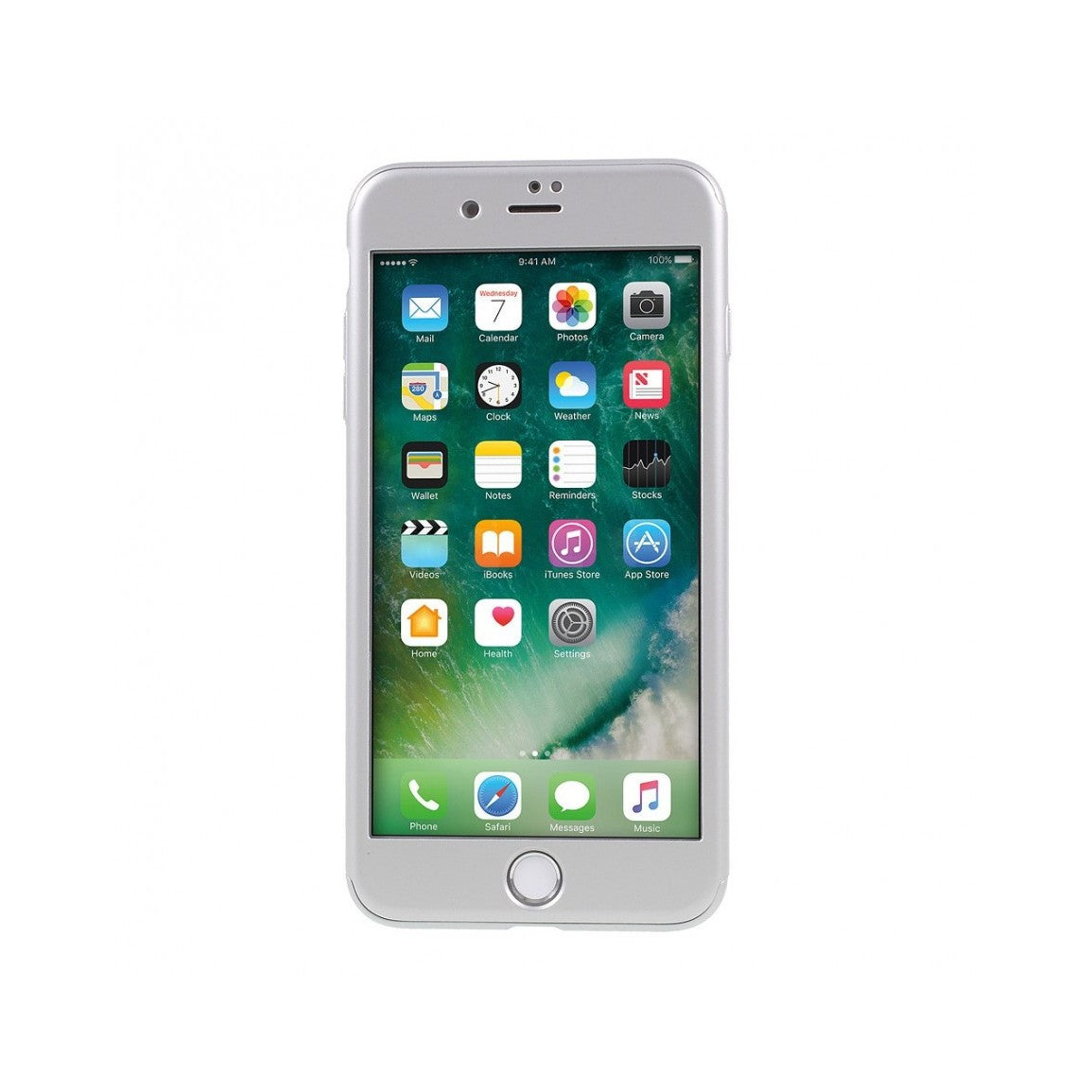 Husa Apple iPhone 7 Plus IPAKY Full Cover 360 Argintiu + Folie Cadou - vivimall.ro