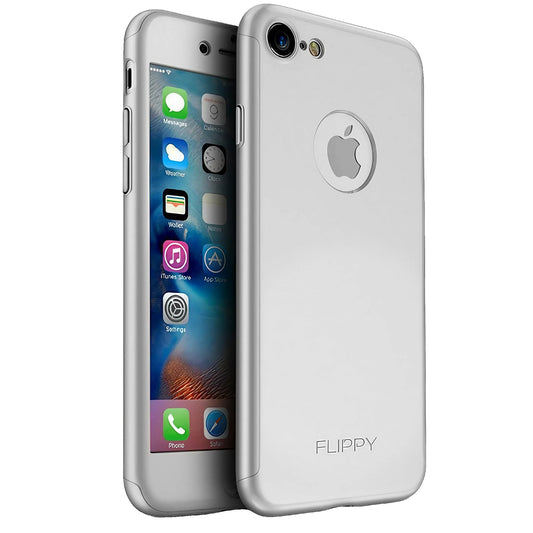 Husa de protectie Vivimall Premium Full Cover 360 pentru Apple iPhone 7 Argintiu cu Folie sticla inclusa - vivimall.ro