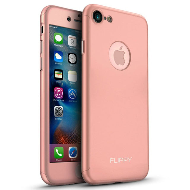 Husa Apple iPhone 7 Premium Full Cover 360 Roz Auriu + Folie Cadou - vivimall.ro