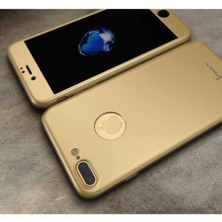 Husa Apple iPhone 8 Plus IPAKY Full Cover 360 Auriu + Folie Cadou - vivimall.ro