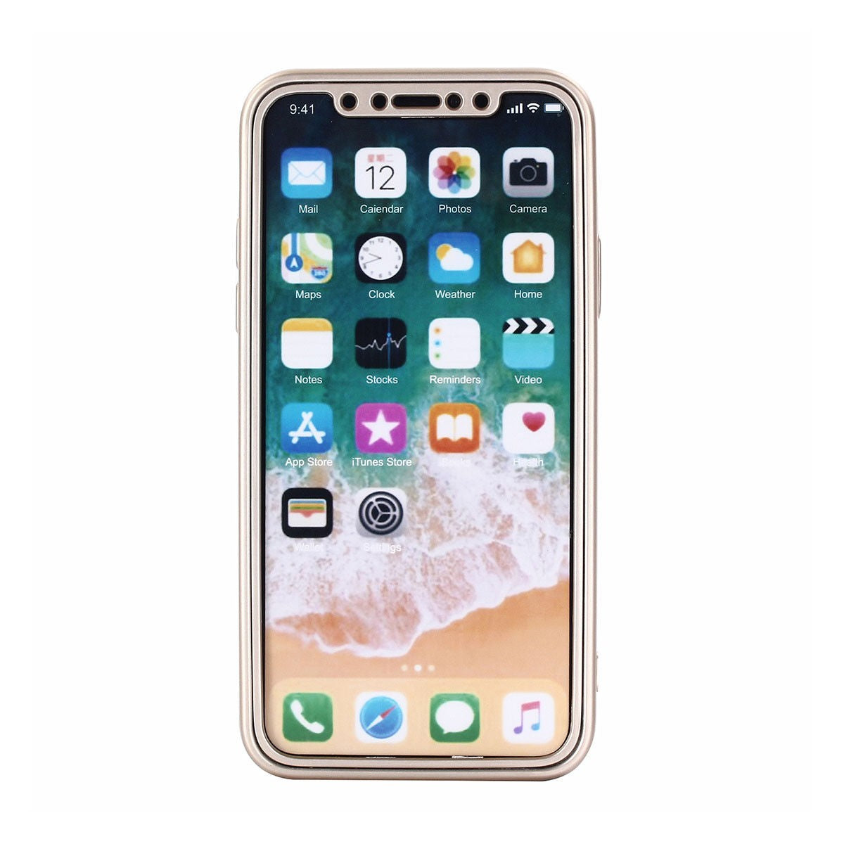 Husa Apple iPhone X Full Silicone 360 Auriu + Folie de protectie - vivimall.ro