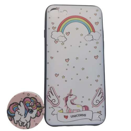 Detaliu imprimeu Unicorn colorat pe husa Apple iPhone X/XS, material dur subțire