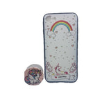 Husă iPhone X/XS Unicorn multicolor cu Popsocket inclus, vedere frontală pe fond alb