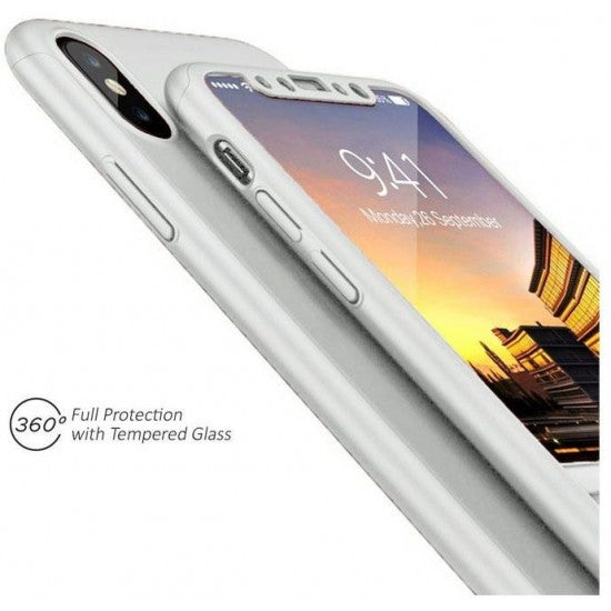 Husa Apple iPhone XS Max Full Cover 360 Argintiu + Folie de protectie - vivimall.ro