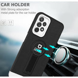 Husa Armor Design cu Stand pentru Apple iPhone 14 (6.1) Negru/Alb, Suport Auto Magnetic, Protectie Antisoc, Flippy - vivimall.ro