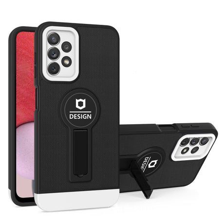 Husă iPhone 11 Armor Design deschisă cu stand integrat activ, vedere laterală, colorit negru/alb
