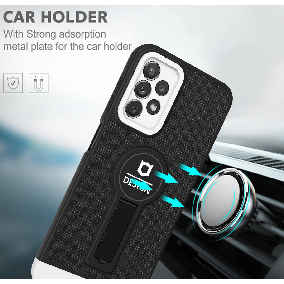 Husa Armor Design cu Stand pentru iPhone 13 Pro, Negru/Alb, Suport Auto Magnetic, Wireless Charge, Protectie Antisoc, Flippy - vivimall.ro