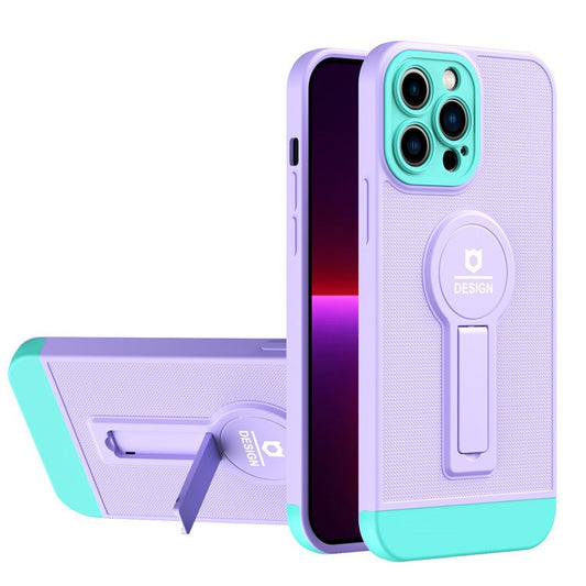 Husa Armor Design cu Stand pentru Apple iPhone 14 (6.1) Mov/Albastru, Suport Auto Magnetic, Protectie Antisoc, Vivimall - vivimall.ro