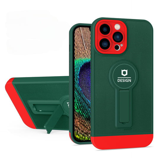 Husa Armor Design cu Stand pentru Apple iPhone 14 Plus (6.7) Verde/Rosu, Suport Auto Magnetic, Protectie Antisoc, Vivimall - vivimall.ro