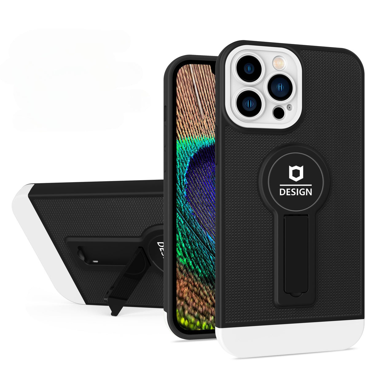 Husa Armor Design cu Stand pentru Apple iPhone 14 Pro (6.1) Negru/Alb, Suport Auto Magnetic, Protectie Antisoc, Flippy - vivimall.ro