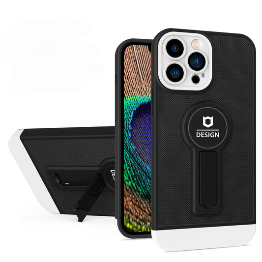 Husa Armor Design cu Stand pentru Apple iPhone 14 Pro (6.1) Negru/Alb, Suport Auto Magnetic, Protectie Antisoc, Vivimall - vivimall.ro