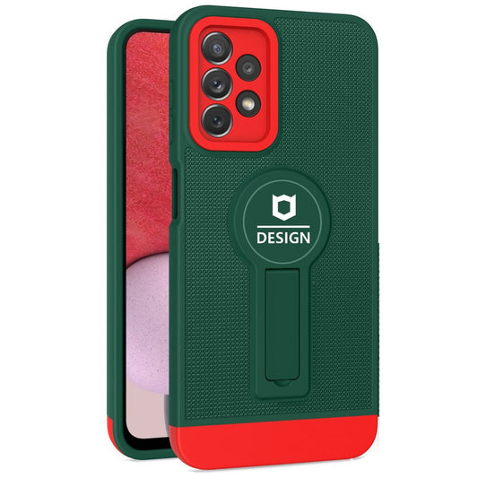 Husa Armor Design cu Stand pentru Samsung A13 4G, Verde/Rosu, Suport Auto Magnetic, Wireless Charge, Protectie Antisoc, Vivimall - vivimall.ro