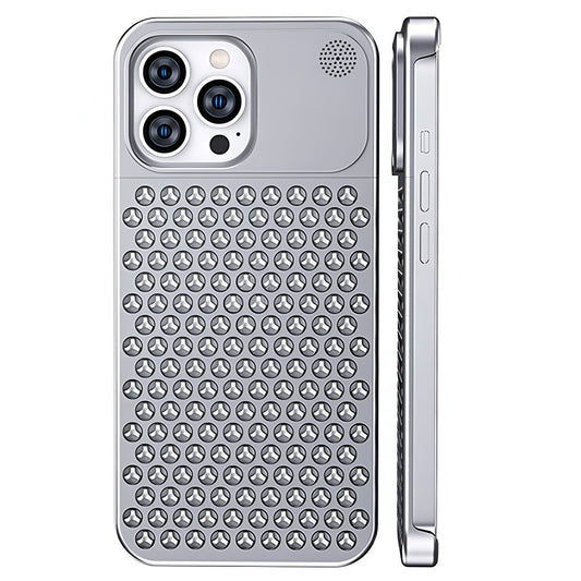 Husa Aromaterapia Compatibila cu iPhone 15 Pro, Vivimall, Antisoc, Antizgariere, Protectie Camera si Supraincalzire, din Aliaj de Aluminiu, Argintiu - vivimall.ro
