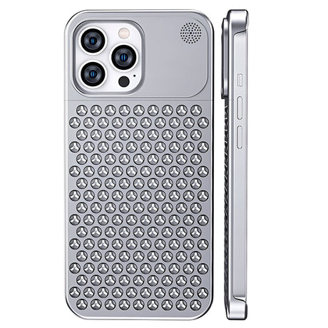 Husa Aromaterapia Compatibila cu iPhone 15 Pro, Vivimall, Antisoc, Antizgariere, Protectie Camera si Supraincalzire, din Aliaj de Aluminiu, Argintiu - vivimall.ro