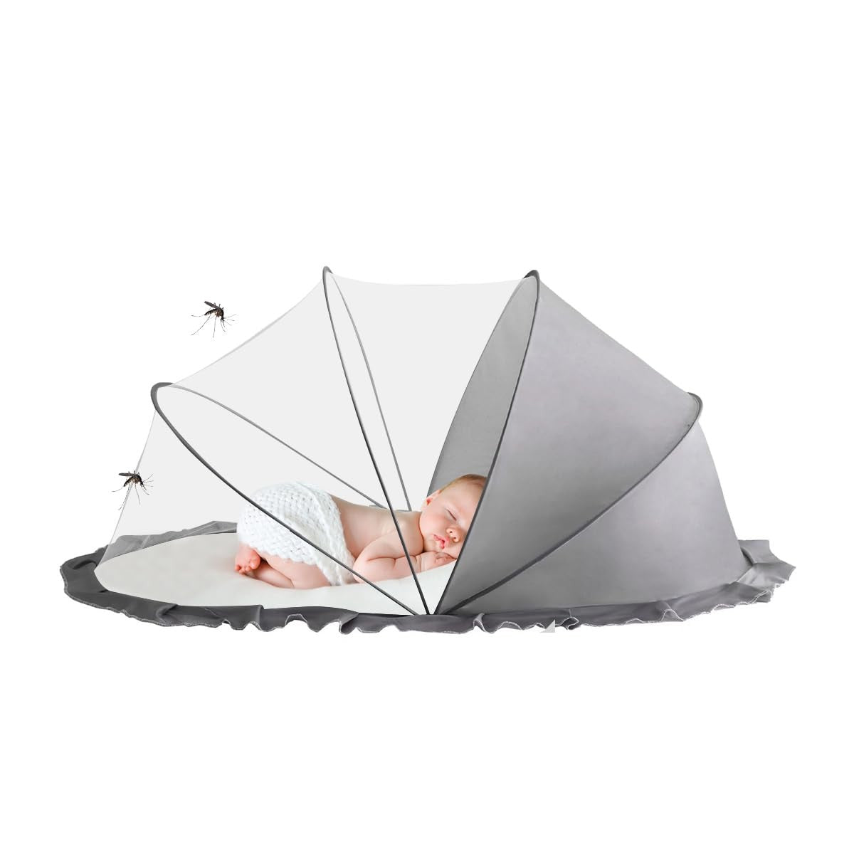 Detaliu țesătură respirabilă husă anti-țânțari Vivimall, fibră polycool cu suport din oțel, culoare gri