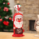 Husă decorativă Crăciun sticlă de vin, temă Moș Crăciun, material textil reutilizabil, 34 cm