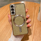Husa de Protectie 2 in 1, Vivimall, Husa pentru Samsung Galaxy S23 Ultra, Glitter Chrome Magsafe, din TPU, Magnetica, cu Protectie Lentila, Auriu - vivimall.ro